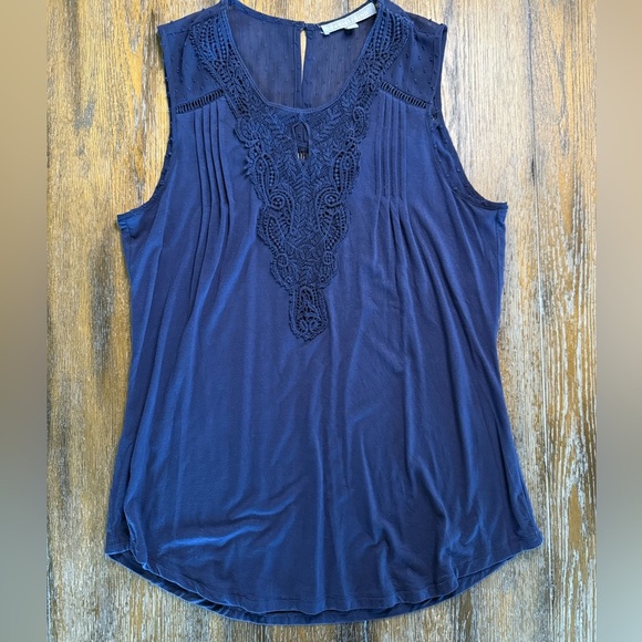 Daniel Rainn Ranella Navy Crochet Front Keyhole Sleeveless Knit Top Size M - Picture 1 of 9